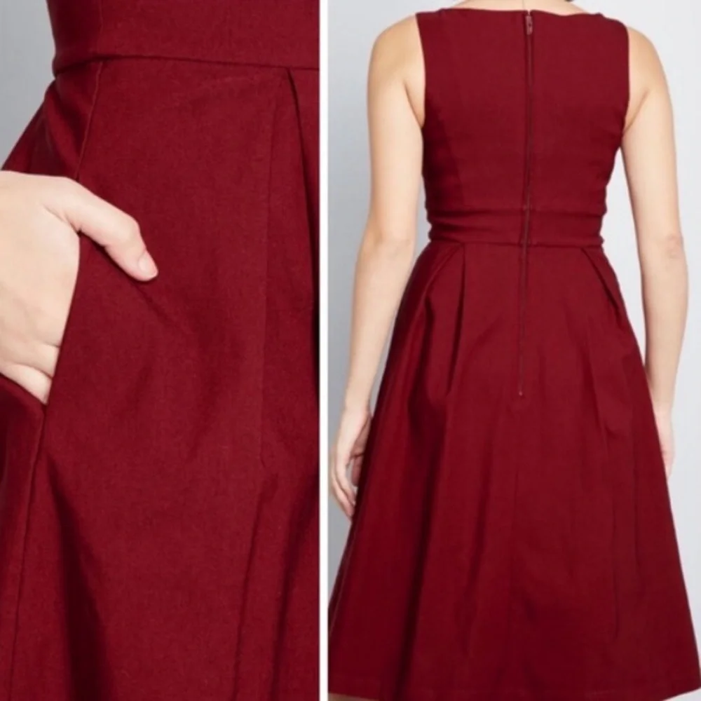 Modcloth Always Polished burgundy fit flare dress - Picture 2 of 5
